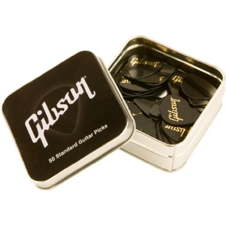 Gibson Standard Pick Set Thin, 50 Stück Plektren in klassischer 351 Form, Stärke 0,46 mm, inkl. Metallbox – Bild 1