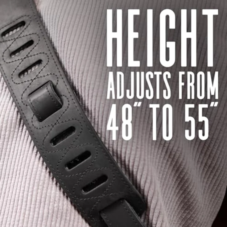 Levys Butter Leather Strap 2,5"BK, Gitarrengurt aus Rindernubukleder, verstellbar von 109 cm bis 140 cm, schwarz mit weißen Doppelnähten – Bild 3