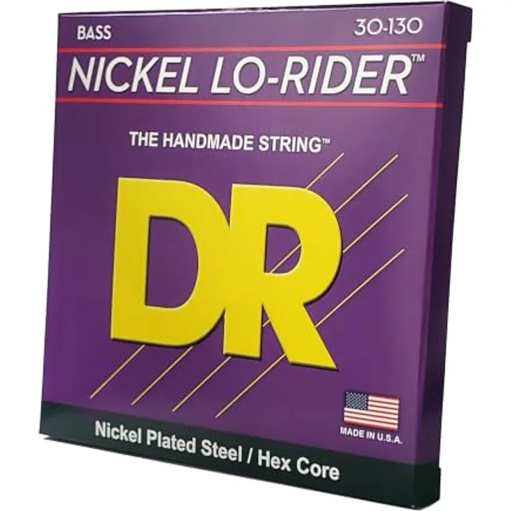 DR Strings Nickel Lo-Rider NMH6-130, E-Bass Saiten 30-130 für 6-Saiter, Hex Core & Nickel-Plated Steel, handgefertigt in den USA, für Fretless-Bass und vielseitige Genres