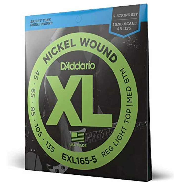 D'Addario EXL165 5-String Nickelumwickelte Bassgitarrensaiten, Custom Light, 45-135, Long Scale, flexible Gestaltung und hohe Robustheit – Bild 1
