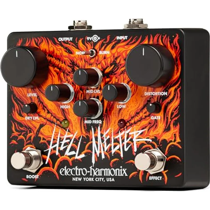Electro Harmonix Hell Melter Distortion, Overdrive-Pedal für E-Gitarre mit umfassenden Regelmöglichkeiten und Boost-Funktion, made in USA – Bild 3