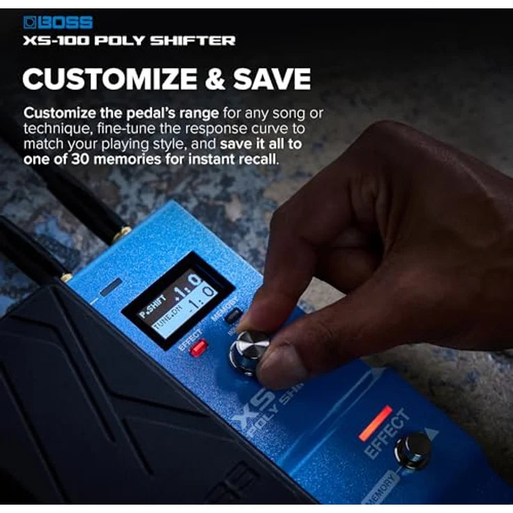 Boss XS-100 Poly Shifter, Effektpedal für E-Gitarre mit integriertem Expression-Pedal und LCD-Display, 30 Speicherplätze, polyphone Tonhöhenkorrektur – Bild 5