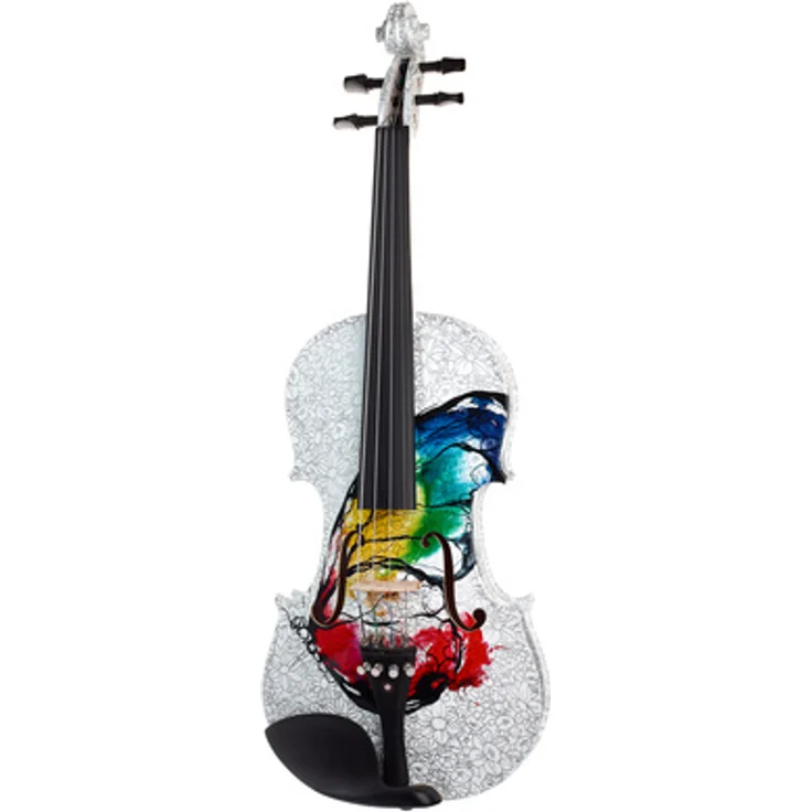Thomann Rainbow Violin Set 4/4, vollmassive Violine in Rainbow-Optik mit Fichtendecke und Ahornboden, inklusive Etui und Bogen