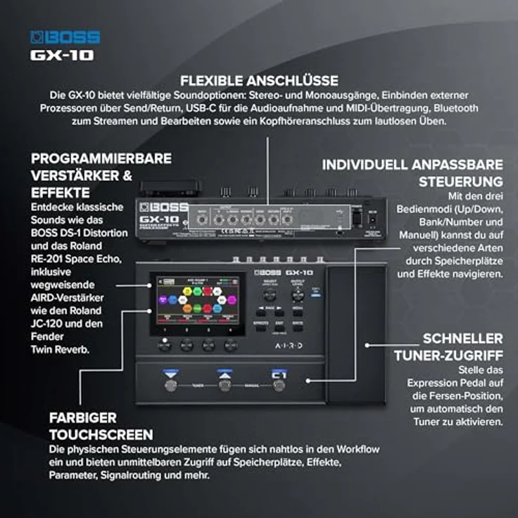 Boss GX-10, Gitarren-Multieffektpedal mit 198 Speicherplätzen, Touchscreen und AIRD-Technologie – Bild 5