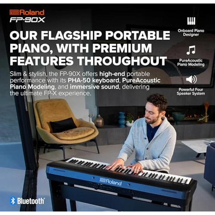 Roland FP-90X Digital Piano, tragbares Flaggschiff mit PureAcoustic Piano-Modelling und PHA-50 Hybrid-Tastatur, Schwarz – Bild 2