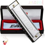 East top Junior-Mundharmonika, diatonische Mundharmonika in C-Dur, 10 Löcher, 20 Töne, geeignet für Anfänger und Profis, inkl. Anleitung und Reinigungstuch