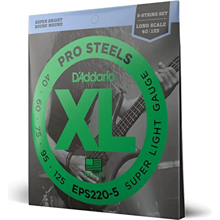 D'Addario EPS220-5, 5-Saiter E-Bass Gitarrensaiten, Saitenstärke 0.040 - 0.125 Zoll, XL ProSteels Round Wound – Bild 1
