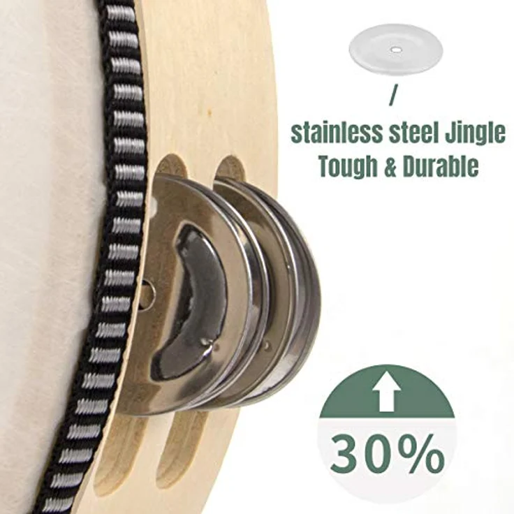 AKLOT 10" Tamburin Handtrommel mit 8 Paar Metallglocken-Jingles, stabile Pappelholzstruktur, ideal für Party, Tanz und Gesangsbegleitung – Bild 4