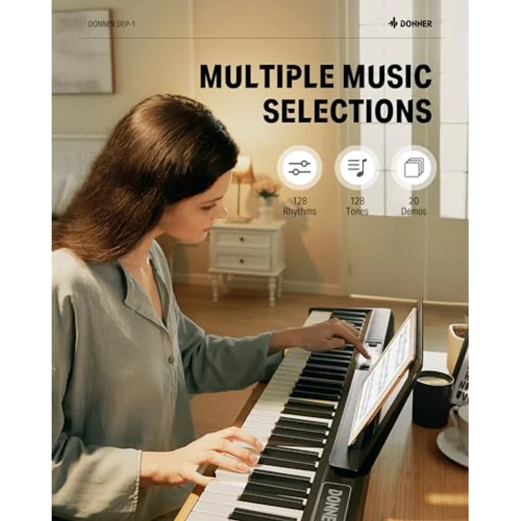 Donner DEP-1, Digitalpiano mit 88 anschlagdynamischen Tasten, tragbar, inkl. Ständer, Sustain-Pedal, Tragetasche und Bluetooth-Funktion – Bild 3