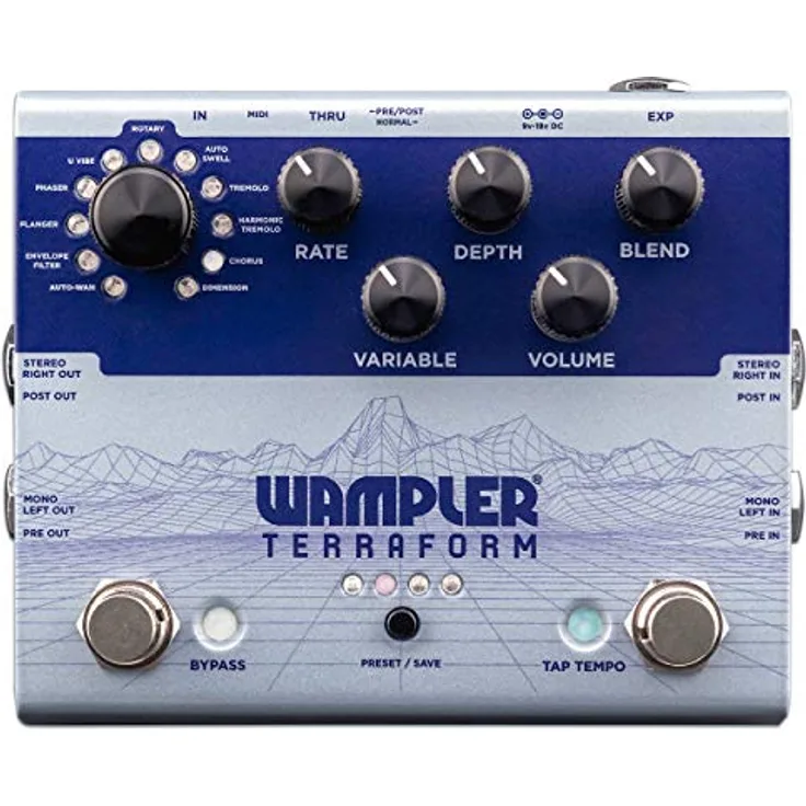 Wampler Terraform Modulator, Effektpedal mit 11 Modulationseffekten, 8 Presets, MIDI-Steuerung und True Stereo
