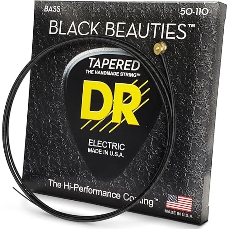 DR Strings Black Beauties BKBT-50, schwarze E-Bass Gitarrensaiten, Stärken 050"-110" mit taper wound – Bild 1