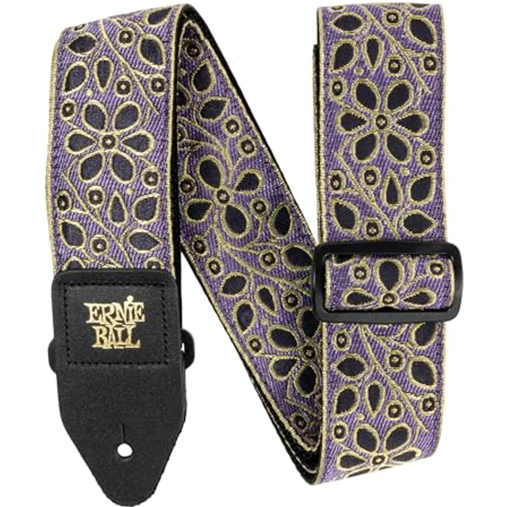Ernie Ball JJ Jacquard Strap 5629, E-Gitarrengurt mit stabiler Polypropylen-Band, Leder-Enden, 5 cm breit, extra lang 104-182 cm, Jasmine and Juice Jacquard – Bild 2