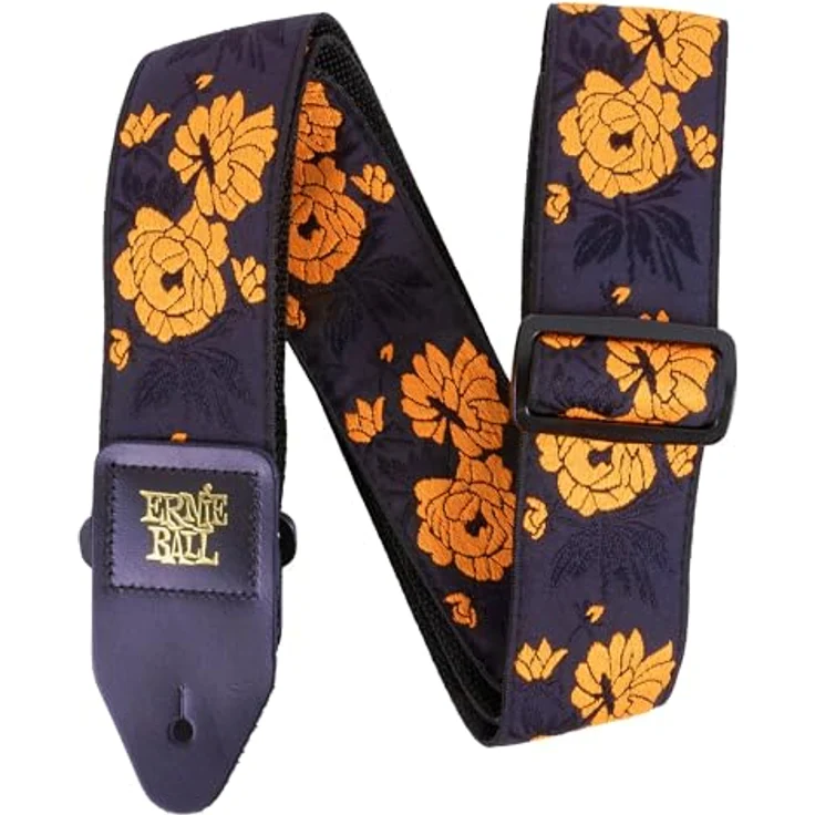 Ernie Ball Tangerine Rose Jacquard Gitarrengurt, Länge 104-182 cm, Polypropylen mit schwarzen Lederenden – Bild 2