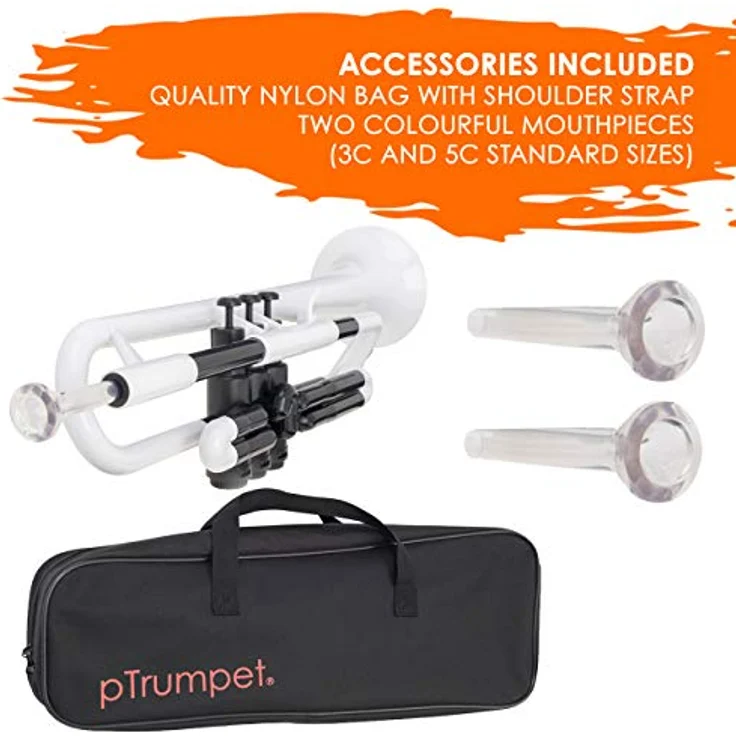 PINSTRUMENTS pTrumpet 700631 Bb-Trompete aus ABS-Kunststoff mit Tasche und Mundstück, weiß, 11,68 mm Bohrung, abnehmbare Ventile – Bild 5
