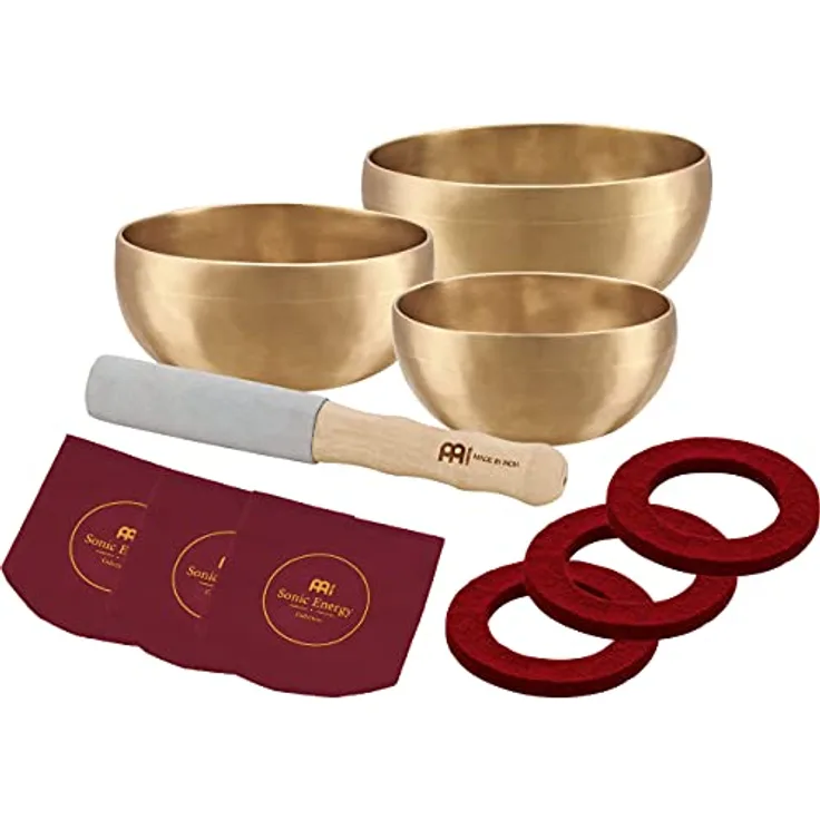 Sonic Energy Klangschalen Set Universal Series, 3-teilig (400/500/600 g), handgefertigt für Meditation & Klangheilung, inkl. Hülle, Filzring & Reiber