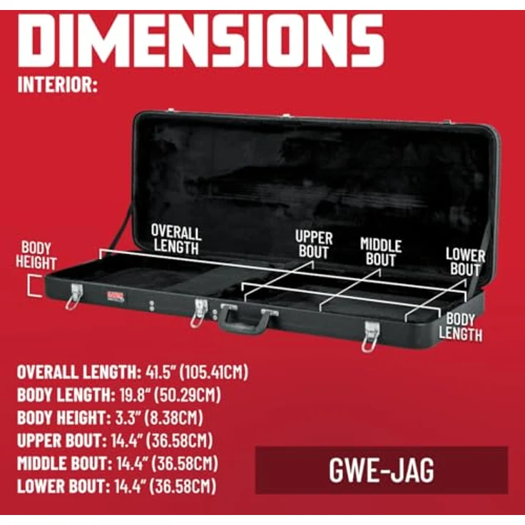 Gator GWE-JAG Gitarrenkoffer für Jaguar/Jazzmaster Modelle, schwarz, abschließbar mit plüsch ausgekleidetem Innenraum – Bild 6