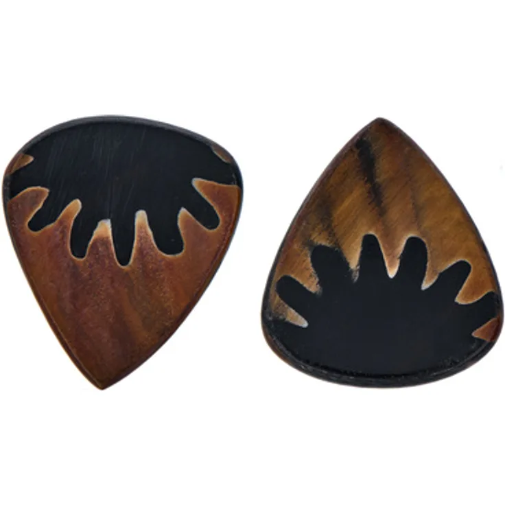 Harley Benton Eclipse Horns Sun Pick Set, 2 Stück Plektren aus Büffelhorn in 351 Form mit Sun Design