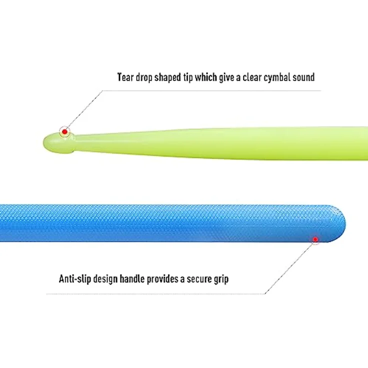 SONICAKE Trommelstöcke 5A Drumsticks, 2 Paare in Blau und Grün, mit kreativem Lichteffekt und Anti-Rutsch-Design, langlebig und vielseitig einsetzbar – Bild 3