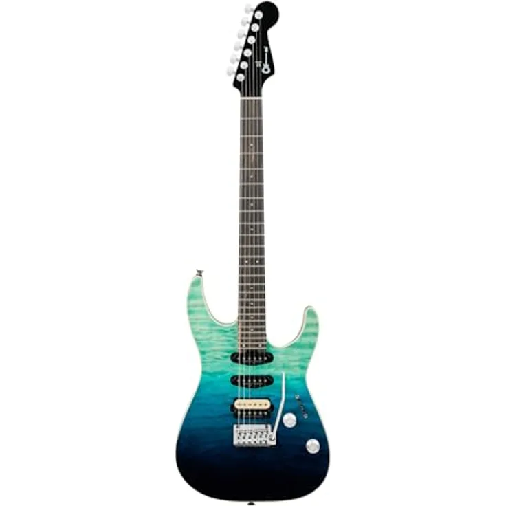 Charvel Pro Mod Plus DK24 HSS BLCU, E-Gitarre im ST-Style mit Linde-Korpus, Wölkchenahorn-Decke, 24 Jumbo Edelstahl-Bünden, Farbe Blue Curaçao