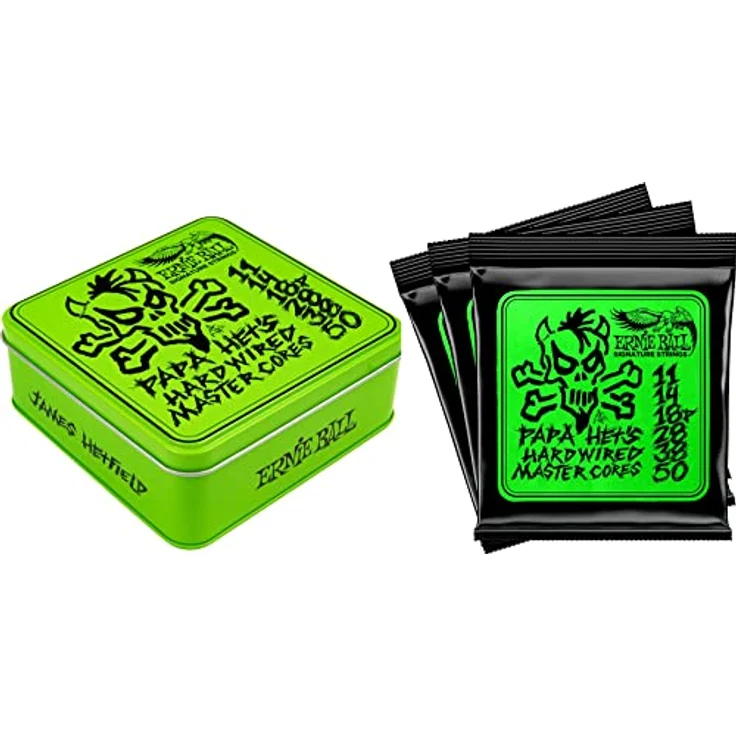 Ernie Ball Papa Het's Hardwired Master Core Signature E-Gitarrensaiten, Limited Edition, 3er-Pack Dose, 11-50 Gauge mit Paradigm-Plasma-verstärkten, verzinnten Stahlsaiten – Bild 1