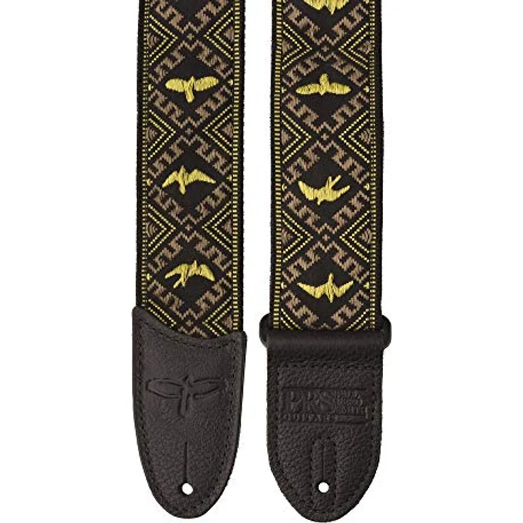 PRS ACC-3172 Hootenanny Gitarrengurt, Jacquard mit Baumwolle und Lederenden, 145 cm, gelb/schwarz – Bild 2