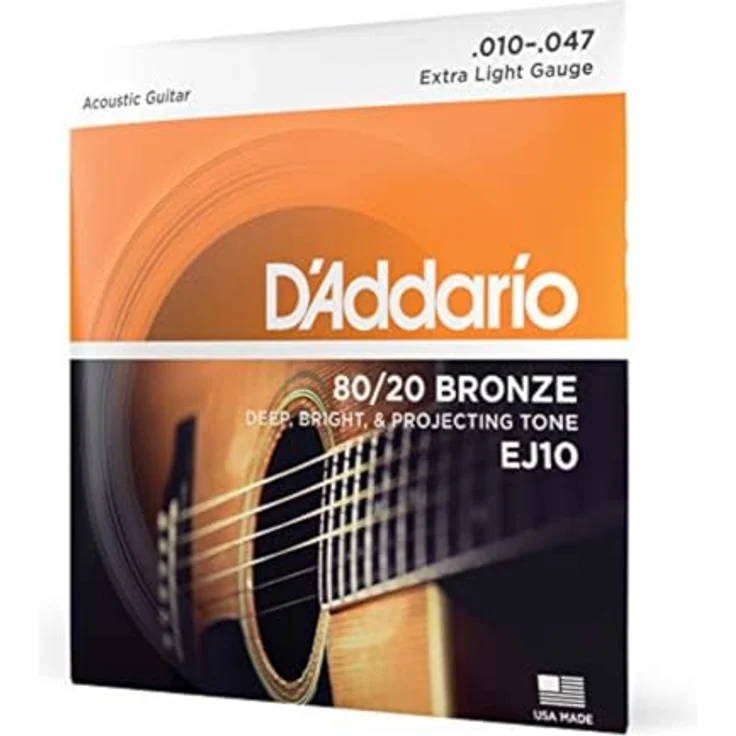 D'Addario EJ10 80/20 Bronze Akustikgitarrensaiten, Extra Light, 10-47, präzise gewickelt mit kräftigem, hellem Klang, hergestellt in den USA – Bild 1