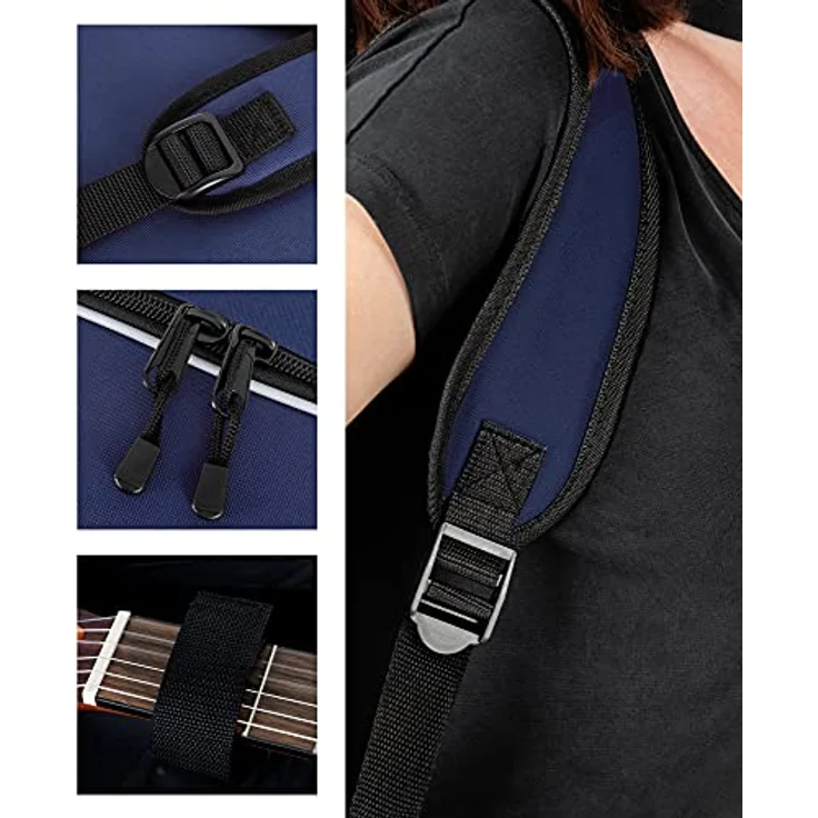ROCKTILE 1/2 Klassik-Gitarrentasche, gepolsterter Gigbag mit Rucksackgarnitur und 2 Außentaschen, blau – Bild 4