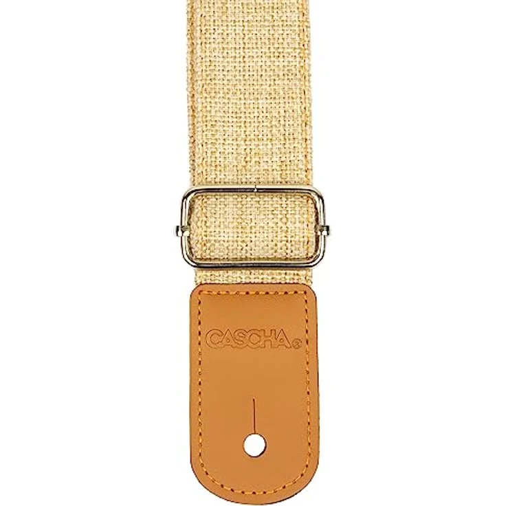 CASCHA Ukulele Gurt, verstellbarer Tragegurt aus Baumwolle, bis 139cm, beige mit Lederenden – Bild 3