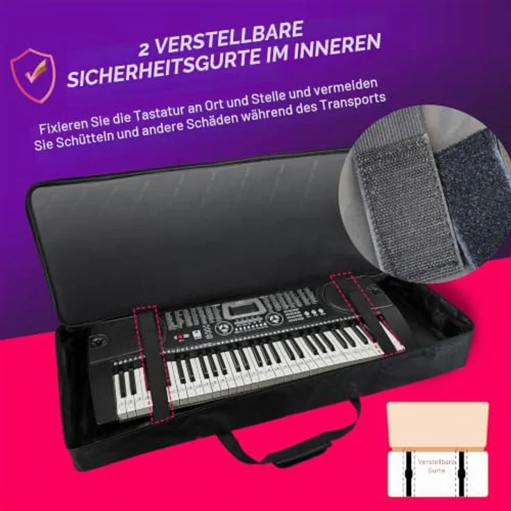 Ruibo Keyboardtasche 61 Tasten, Gigbag aus 600D Oxford-Tuch mit 10 mm Baumwoll-Gepolsterung, tragbar, langlebig, wasserdicht, 101,6 x 40,6 x 15,2 cm, Schwarz+Rot – Bild 3