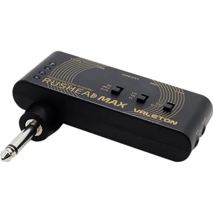 Valeton RushHead Max, Pocket-Kopfhörer Gitarrenverstärker mit integriertem 6,3 mm Klinkenstecker, Effekten wie Chorus und Reverb, wiederaufladbarem Lithium-Akku, schwarz