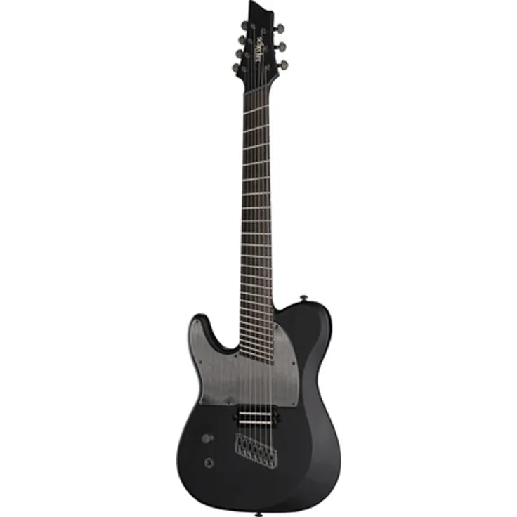 Schecter PT-7 MS Black Ops LH, Linkshänder 7-saitige T-Style Multiscale E-Gitarre mit Mahagoni-Korpus und Ebony-Griffbrett, Satin Black Open Pore