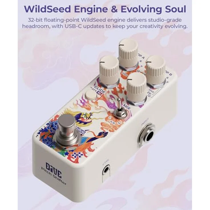 Klowra Dive Pitch Shifter, digitales Pitch-Shifter- und Drop-Tune-Pedal für E-Gitarre mit zwei Presets, USB-C und zwei Tracking-Algorithmen – Bild 5