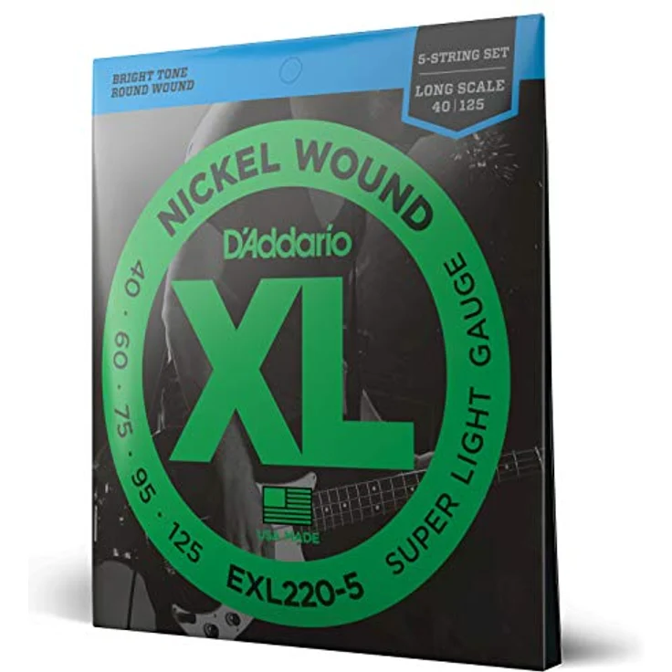 D'Addario EXL220-5, 5-String Nickelumwickelte Bassgitarrensaiten, Super Light 40-125, Long Scale, hohe Flexibilität und Robustheit – Bild 1