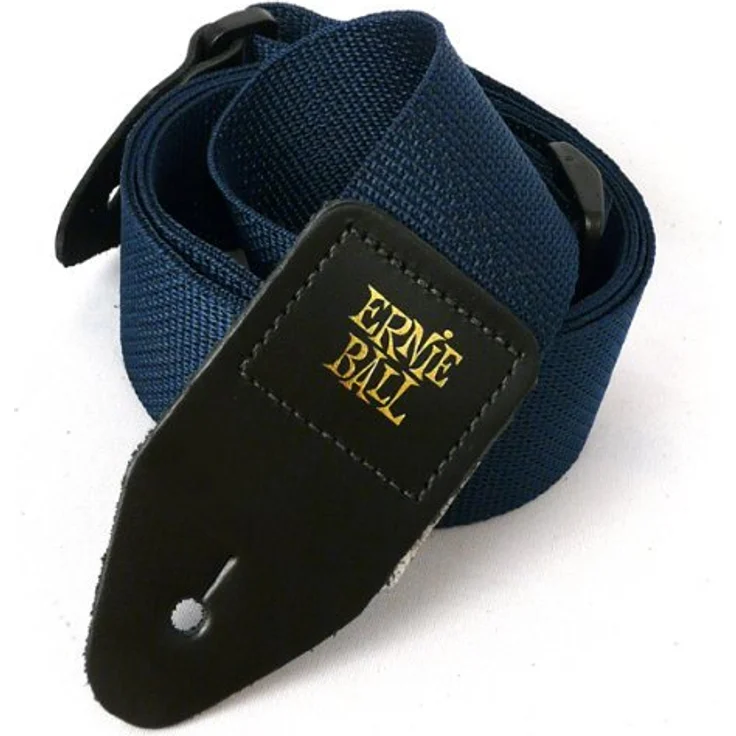Ernie Ball 4049 Poly Strap, Gitarrengurt in Navy, verstellbar von 104 bis 182 cm, 5 cm breit, mit schwarzen Lederenden und goldfarbenem Logo – Bild 4