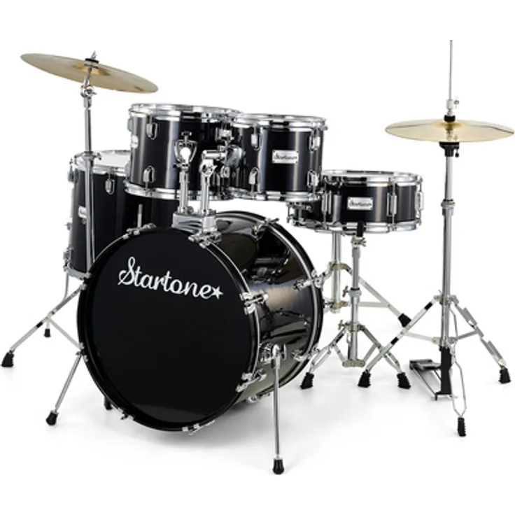 Startone Star Drum Set Studio -BK, 5-teiliges Schlagzeug Einsteiger Set mit 10" und 12" Tom Toms, 14" Standtom, 14" Snare Drum und 20" Bassdrum in Schwarz, inklusive Hardware und Beckensatz
