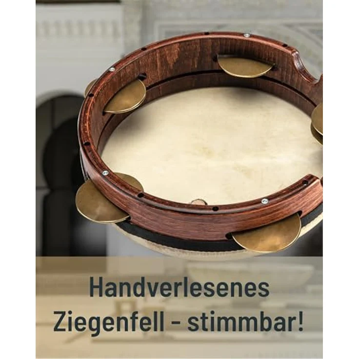 Schlagwerk RT "RIQ" Riqq Rahmentrommel, stimmbares Modell mit 25 cm Durchmesser, Ziegenfell und Schellen – Bild 3