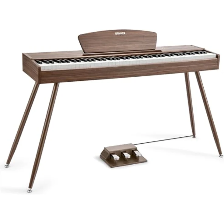 Donner DDP-80 Digitalpiano mit 88 gewichteten Tasten, einschließlich Ständer, Dreifachpedal, MIDI-Anschluss und Kopfhöreranschluss, Walnussholz-Optik – Bild 1