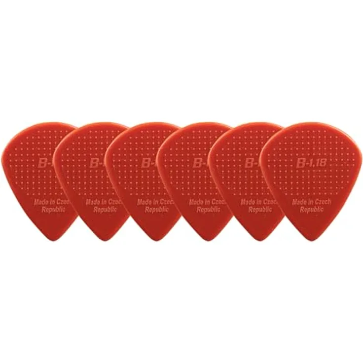 D-Grip Picks Jazz B Nylon Red, Plektrum mit 1,18 mm Stärke und 3D-Grip-Textur, 6er Pack