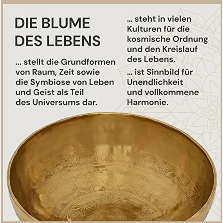 Avanda Tibetische Klangschale Blume des Lebens, Ø 35 cm, 4.000 g, matte Oberfläche, Handarbeit in Profi-Qualität für Yoga und Meditation – Bild 2