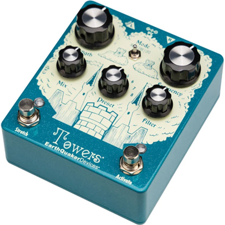 EarthQuaker Devices Towers Soundscape Generator, Stereo Reverb Effektgerät mit resonantem Tiefpassfilter, 8 Speicherplätzen und True Bypass