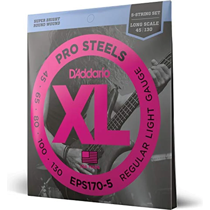 D'Addario EPS170-5 E Bass Gitarrensaiten, Saitensatz für 5-Saiter E-Bass, 0.045 - 0.130 Zoll, hochwertige Verarbeitung – Bild 1