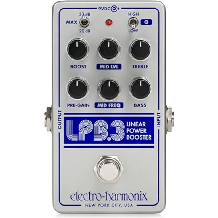 Electro Harmonix LPB-3 Boost & EQ, Gitarren-Effektpedal mit +33dB Clean Boost und 3-Band-EQ