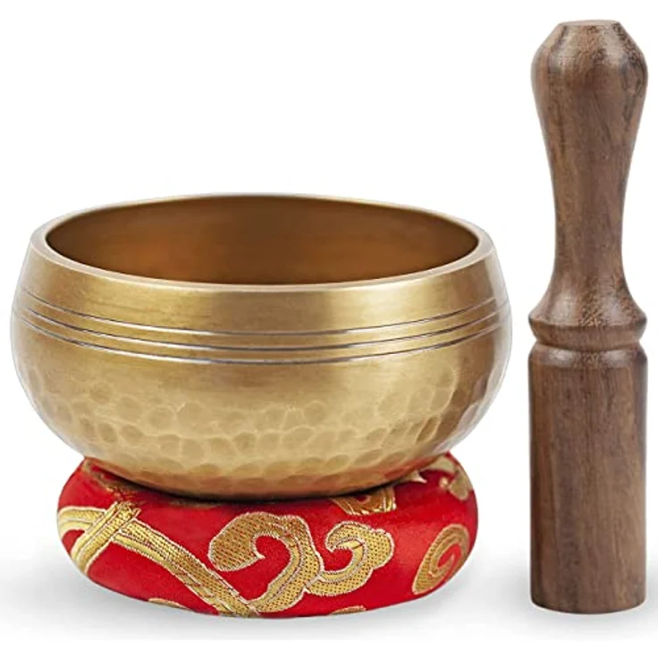 HIMALAYAN BAZAAR Tibetische Klangschalen Set, 3.5 Zoll – Authentische Handarbeit für Meditation und Yoga, inklusive Seidenkissen und Schlägel, ideales Geschenk für Frauen – Bild 1