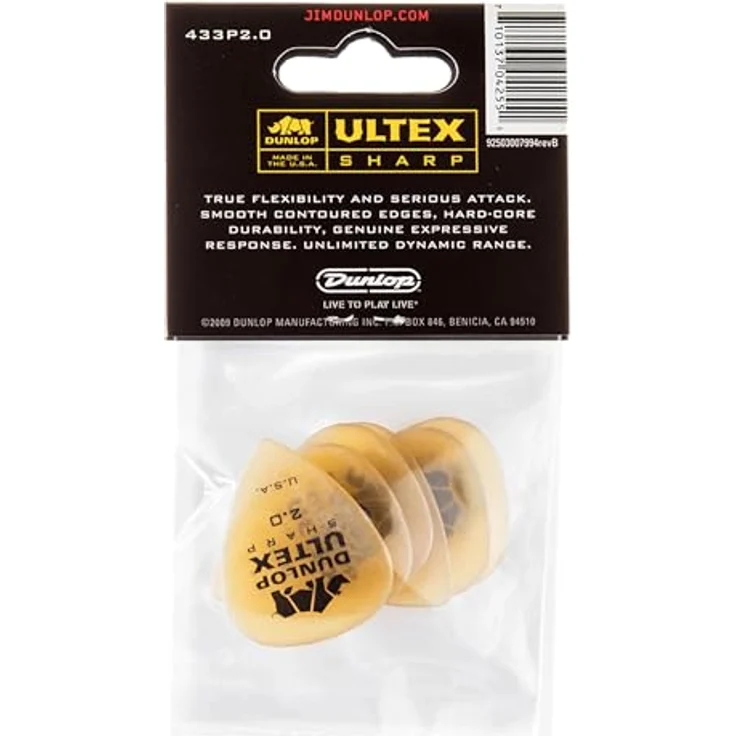 Dunlop Ultex Sharp Player's Picks 2.0, Plektrum Set mit 6 Stück, Stärke 2.0 mm – Bild 2