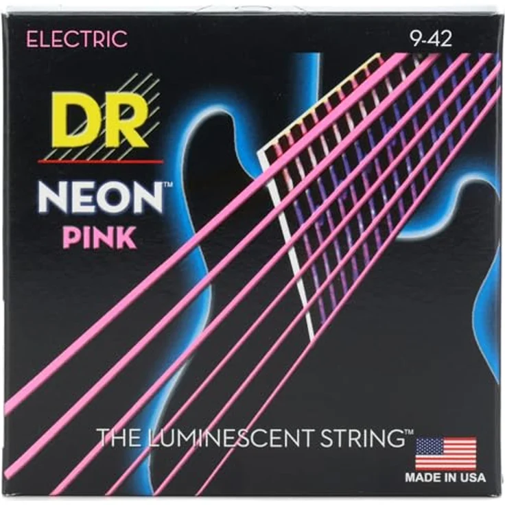 DR Strings E-Gitarrensaiten Neon-Pink, Hell 9-42, langlebig mit K3-Beschichtung und versilberter Stahlumwicklung