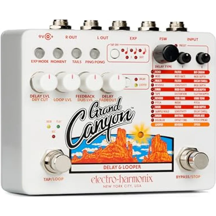 Electro Harmonix Grand Canyon, Delay und Looper Effektpedal mit 12 Effekten, 3 Sekunden Delayzeit, 16 Minuten Looperaufnahme, inklusive Netzteil – Bild 3
