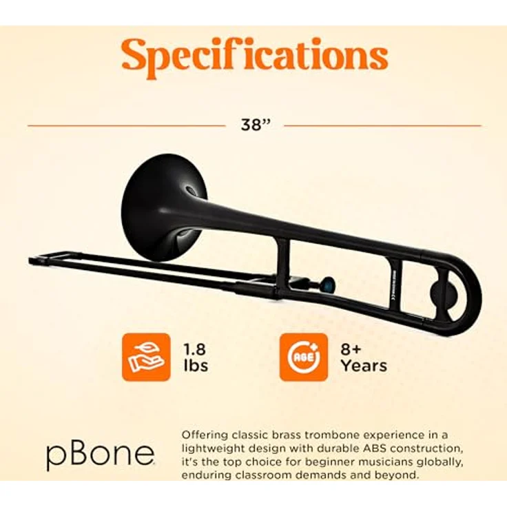 pBone music pBone Black, Bb-Tenorposaune aus ABS-Kunststoff mit Fiberglas-Zug, ergonomisch und leicht (0,8 kg), inkl. Kunststoff-Mundstück und Gig Bag, schwarz – Bild 4