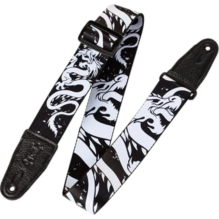Levy's Leathers Eastern Harmony Series Gitarrengurt, 5 cm breit, mit Drachenmotiv, Schwarz/Weiß, verstellbar bis 165 cm – Bild 1