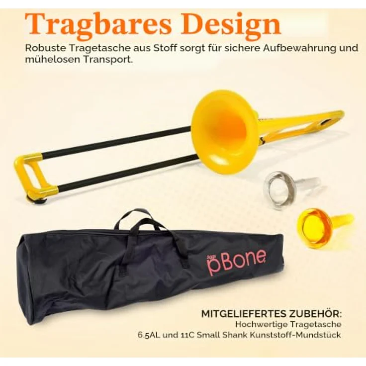 pBone music pBone Yellow, Bb-Tenorposaune aus ABS-Kunststoff, leicht und ergonomisch, inkl. Mundstück und Gig Bag – Bild 5