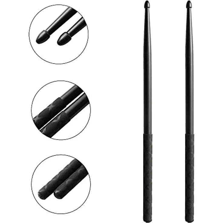 Musfunny Nylon Drumsticks 5A, 2 Paar mit Anti-Rutsch-Griffen, leichte und haltbare Kunststoff-Drumsticks für Kinder und Erwachsene, Schwarz und Rot – Bild 3